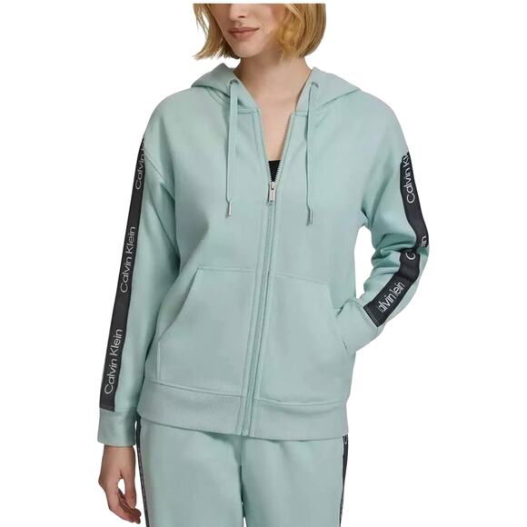 Calvin Klein Tops - Calvin Klein Women's Fleece Logo Stripe Full Zip Hoodie NWT SEA LEVEL SIZE M